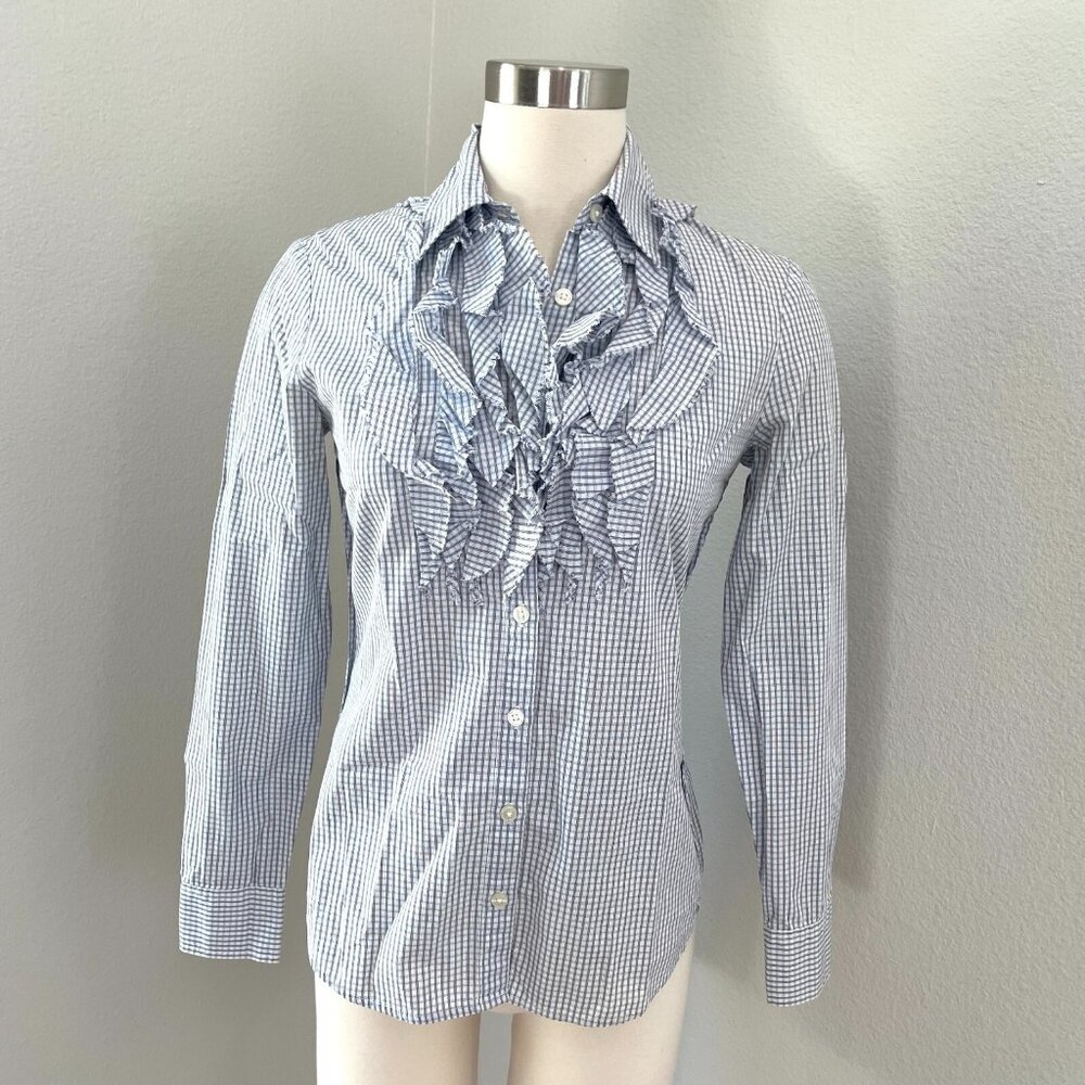 Banana Republic Womens XS Ruffle Front Button Up Shirt Top Blouse Long Sleeve